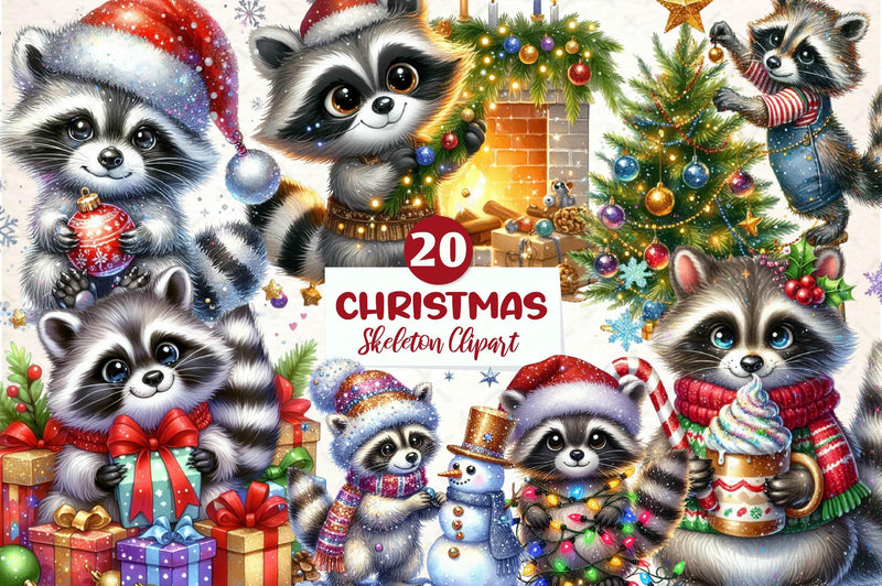 Christmas Raccoon Clipart Bundle - CraftNest - Digital Crafting and Art