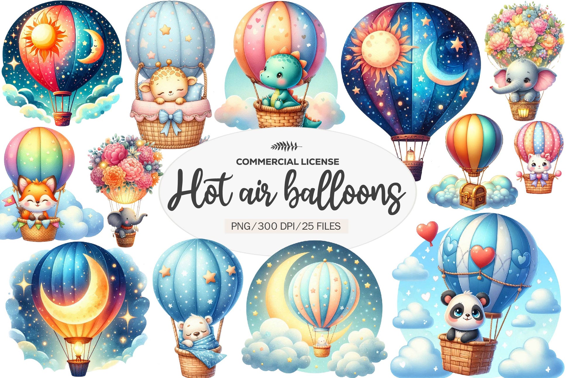 Hot Air Balloons Clipart Bundle - CraftNest - Digital Crafting and Art