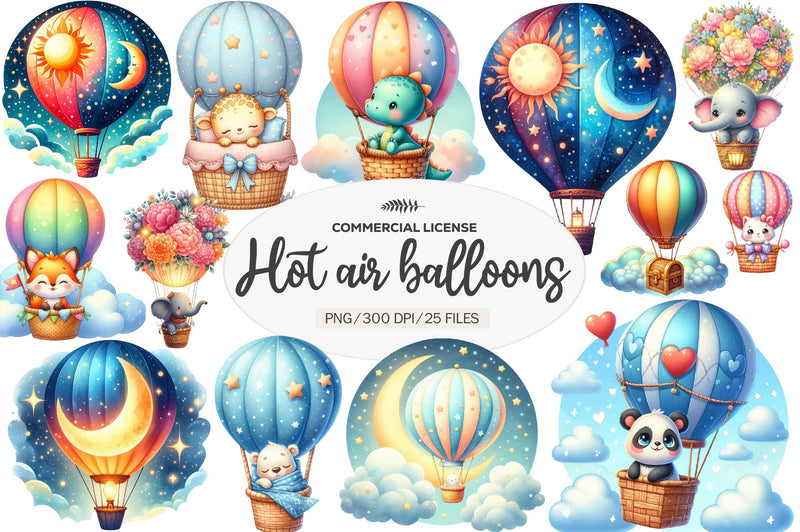 Hot Air Balloons Clipart Bundle - CraftNest - Digital Crafting and Art