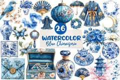 Blue Chinoiserie Summer Clipart Bundle 2 - CraftNest - Digital Crafting and Art