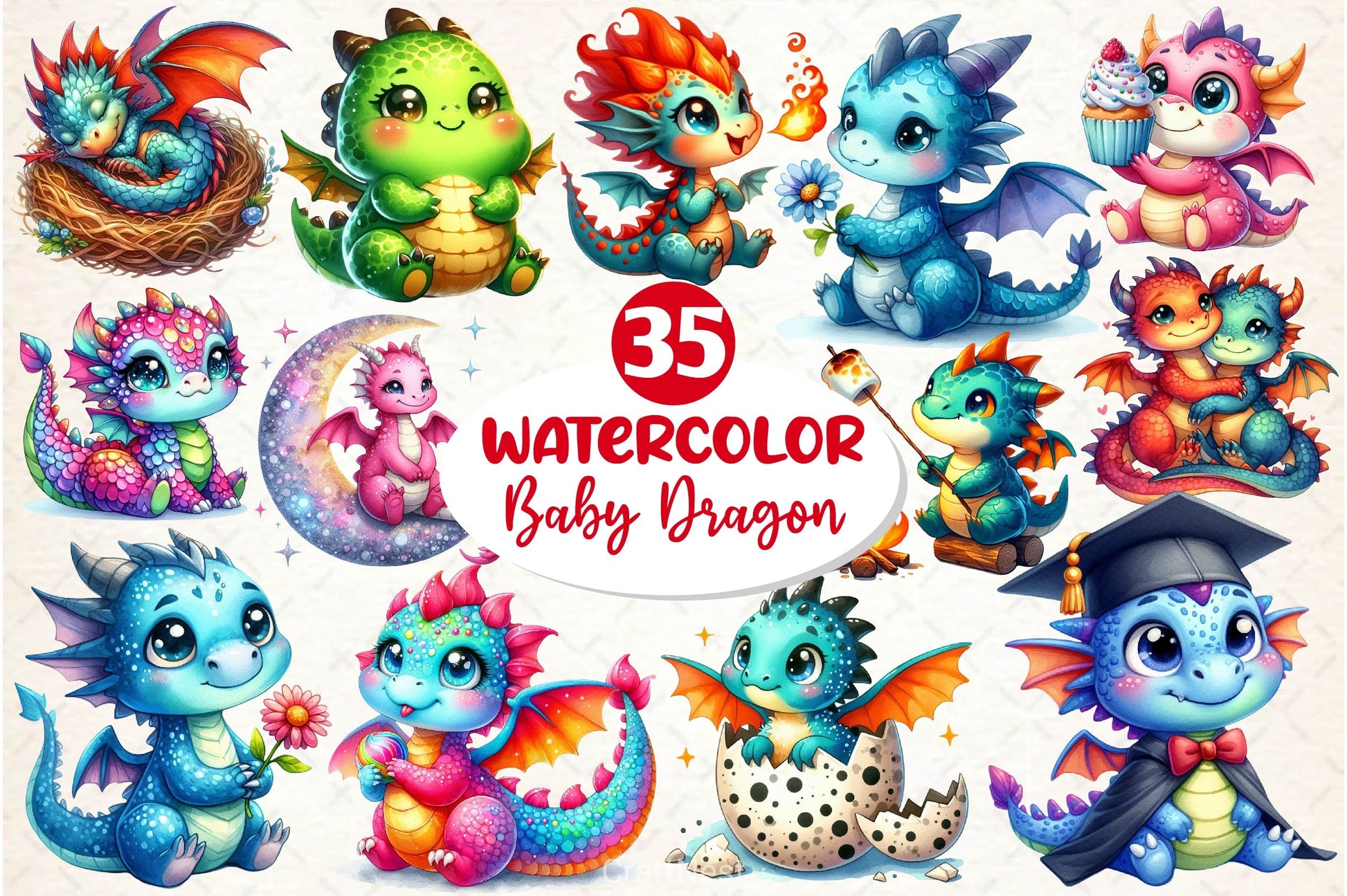 Baby Dragon Clipart Bundle 3 - CraftNest - Digital Crafting and Art