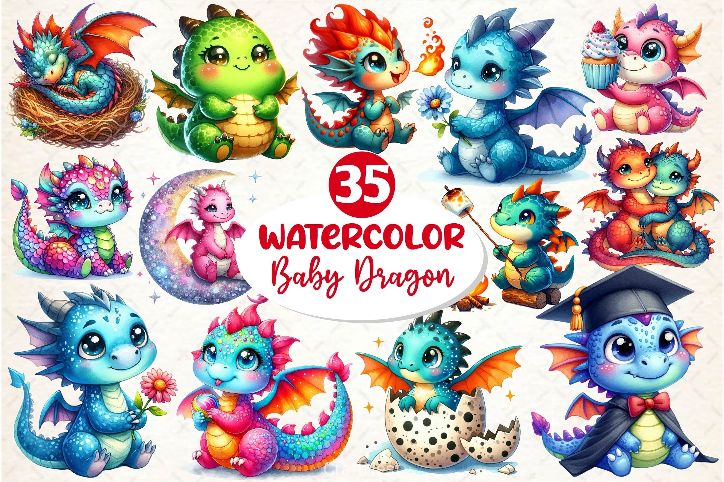 Baby Dragon Clipart Bundle 3 - CraftNest - Digital Crafting and Art