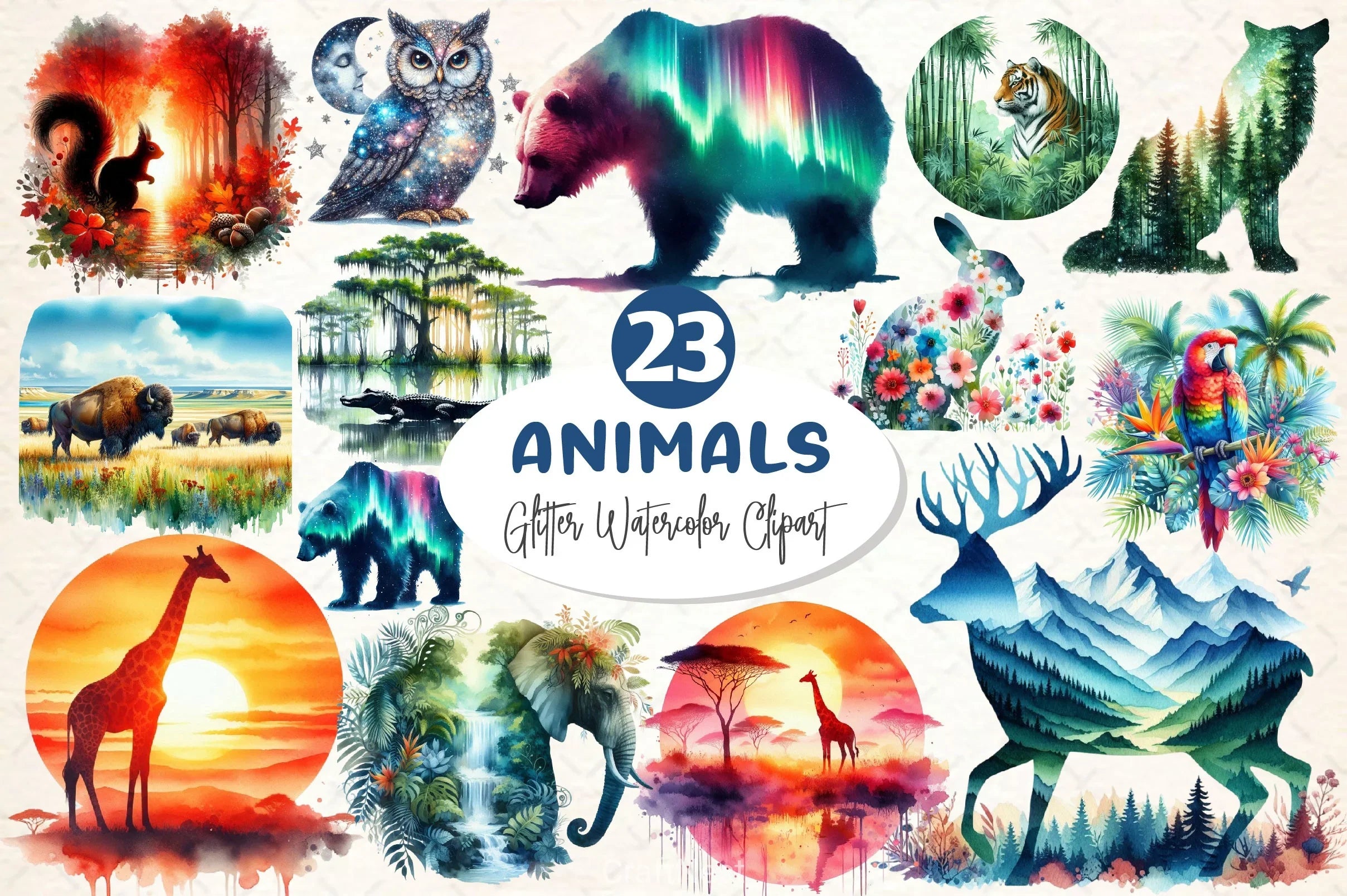 Double Exposure Animal Landscape Clipart Bundle - CraftNest - Digital Crafting and Art