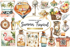 Vintage Summer Tropical Clipart Bundle - CraftNest - Digital Crafting and Art