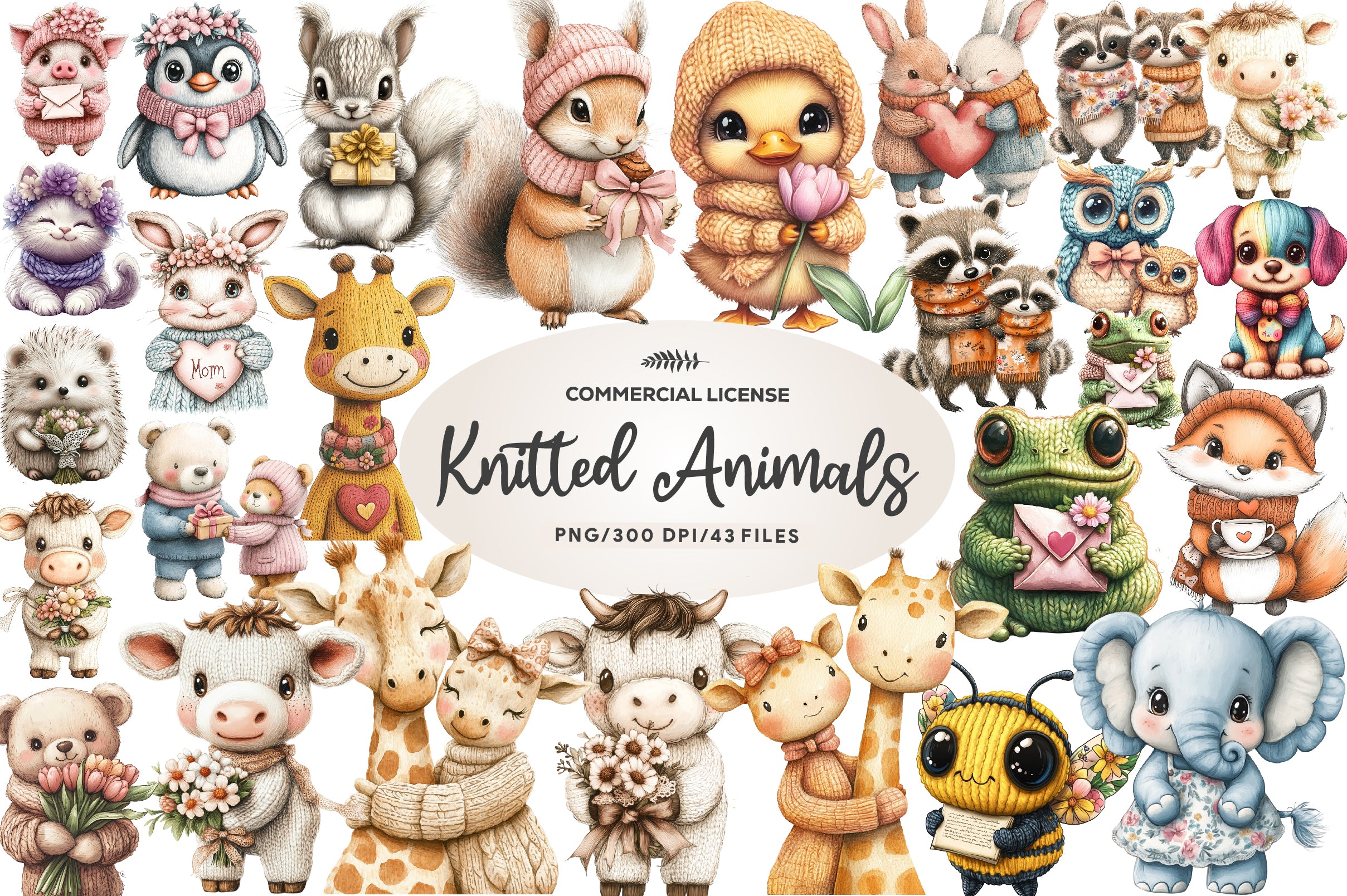 Kawaii Knitted Animals Mother's Day Clipart Bundle - CraftNest - Digital Crafting and Art