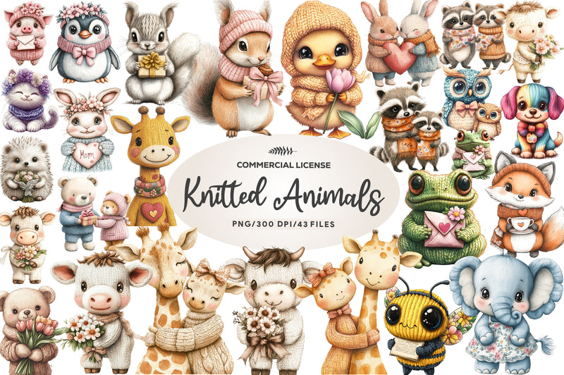 Kawaii Knitted Animals Mother's Day Clipart Bundle - CraftNest - Digital Crafting and Art