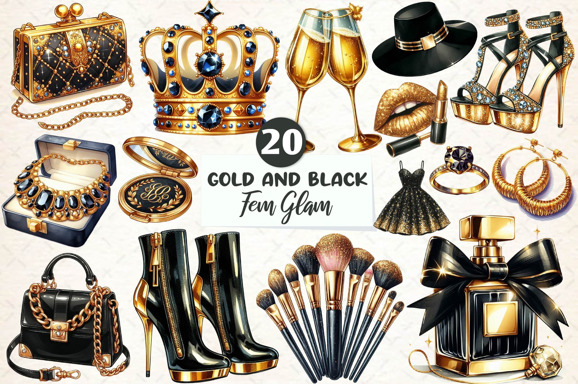 Gold And Black Fem Glam Clipart Bundle - CraftNest - Digital Crafting and Art