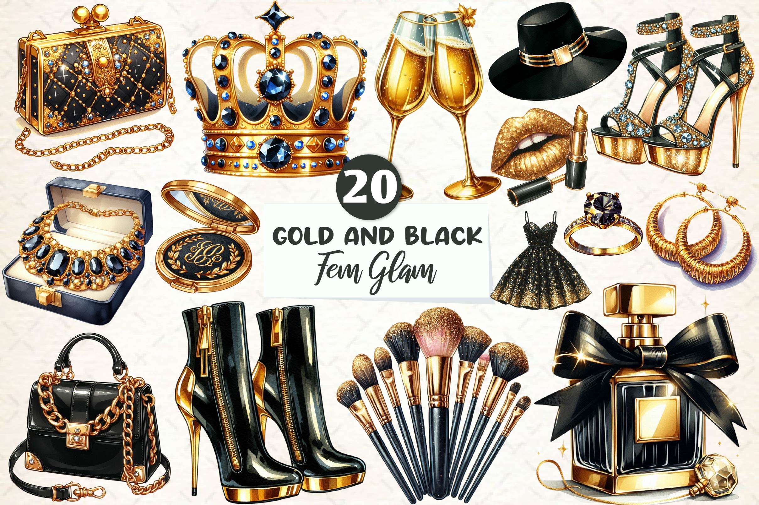 Gold And Black Fem Glam Clipart Bundle - CraftNest - Digital Crafting and Art