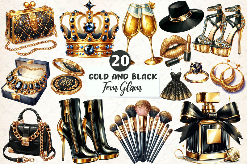 Gold And Black Fem Glam Clipart Bundle - CraftNest - Digital Crafting and Art