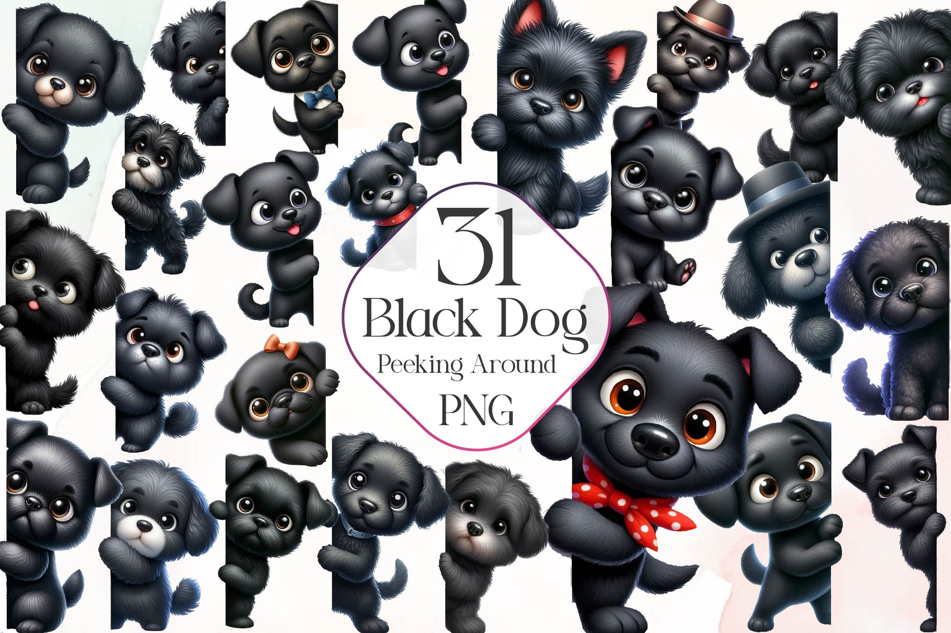 Black Dog Peeking Around Corner Clipart Bundle - CraftNest - Digital Crafting and Art