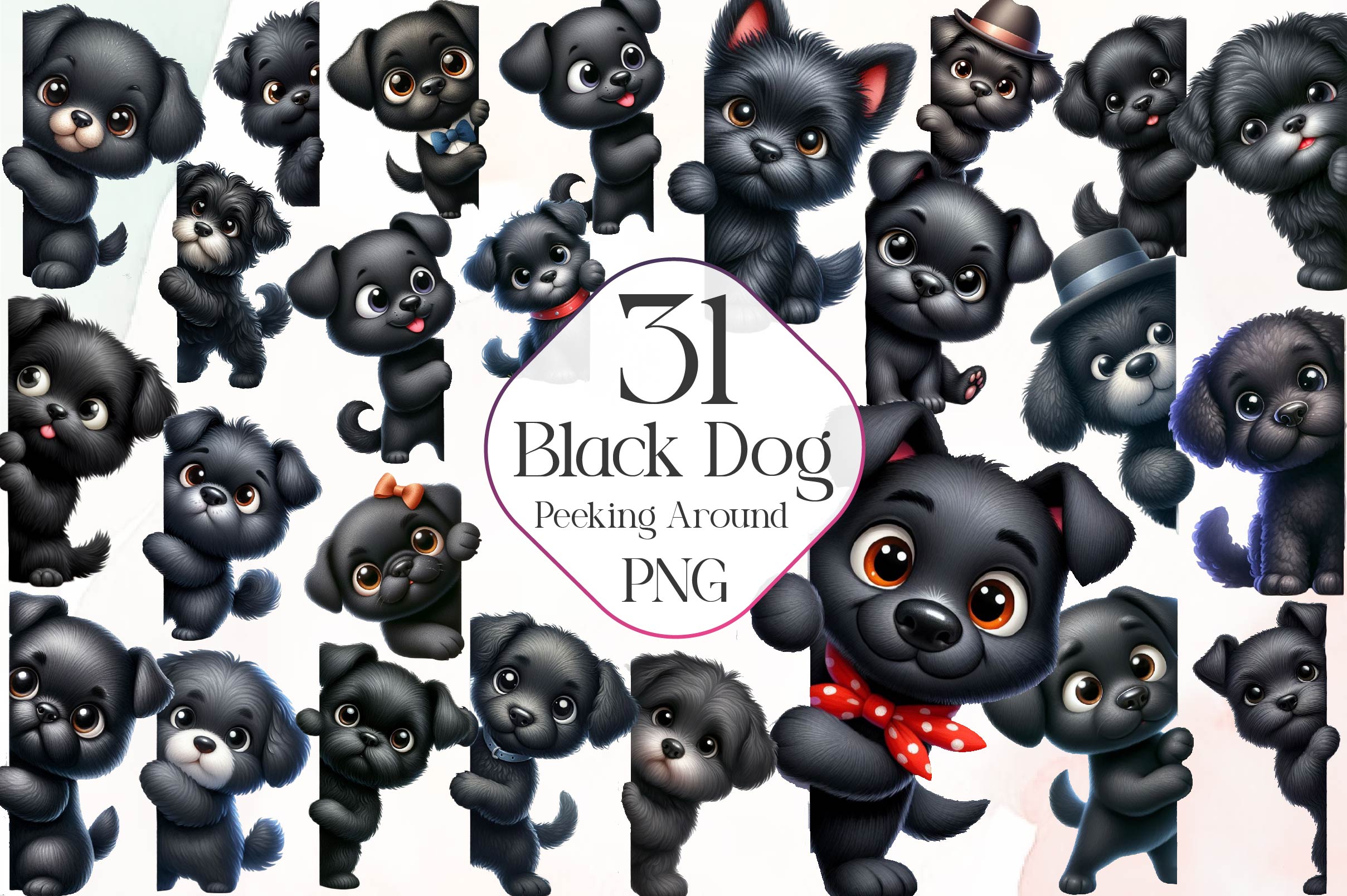 Black Dog Peeking Around Corner Clipart Bundle - CraftNest - Digital Crafting and Art