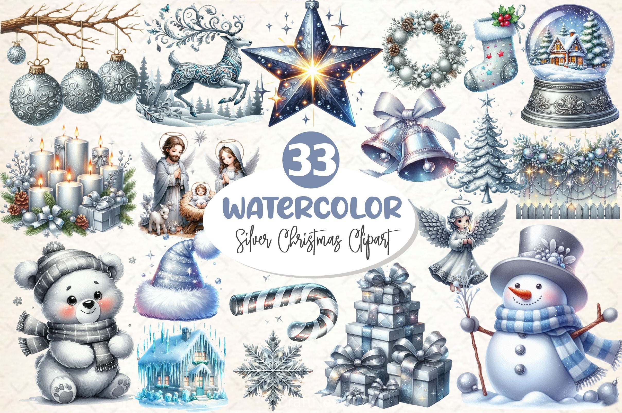 Silver Christmas Clipart Bundle 2 - CraftNest - Digital Crafting and Art