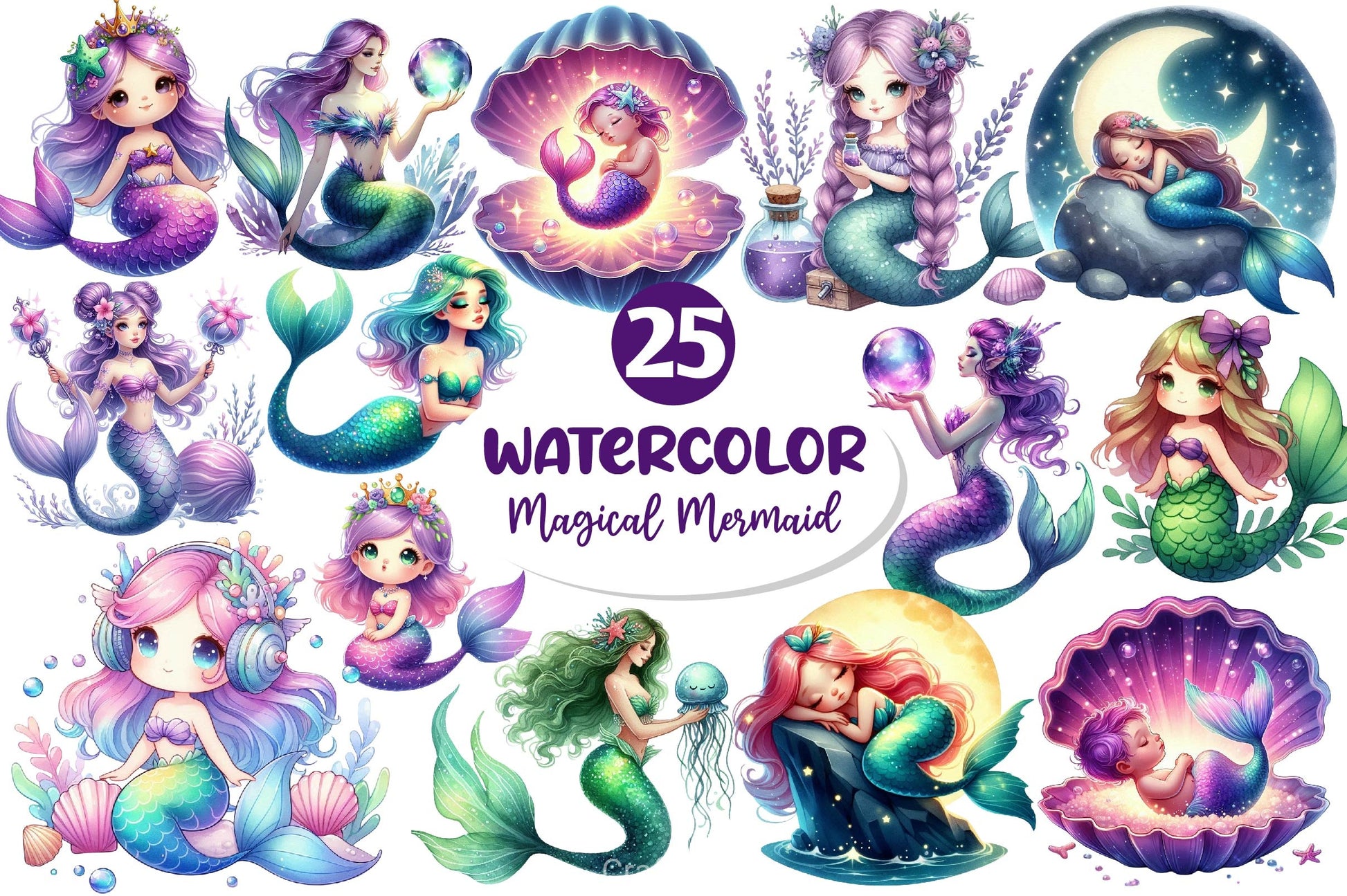 Magical Mermaid Clipart Bundle 2 - CraftNest - Digital Crafting and Art