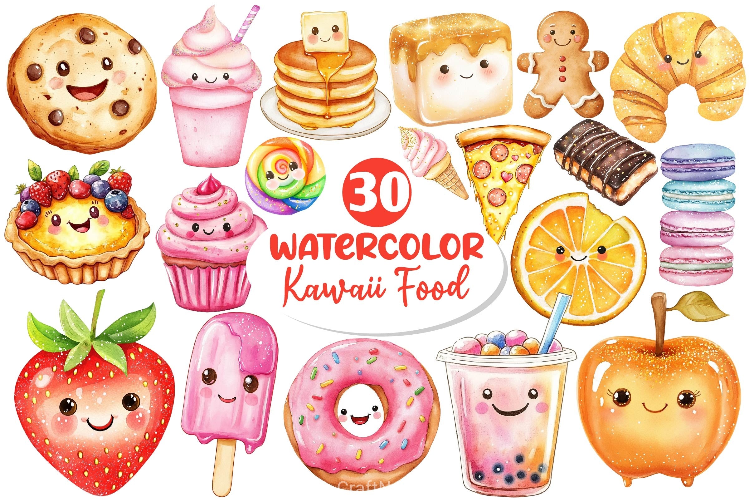 Kawaii Glitter Food Clipart Bundle 3 - CraftNest - Digital Crafting and Art