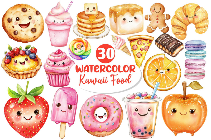 Kawaii Glitter Food Clipart Bundle 3 - CraftNest - Digital Crafting and Art