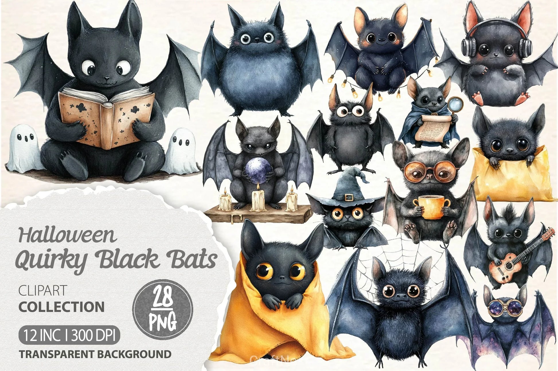 Quirky Halloween Black Bat Clipart Bundle - CraftNest - Digital Crafting and Art
