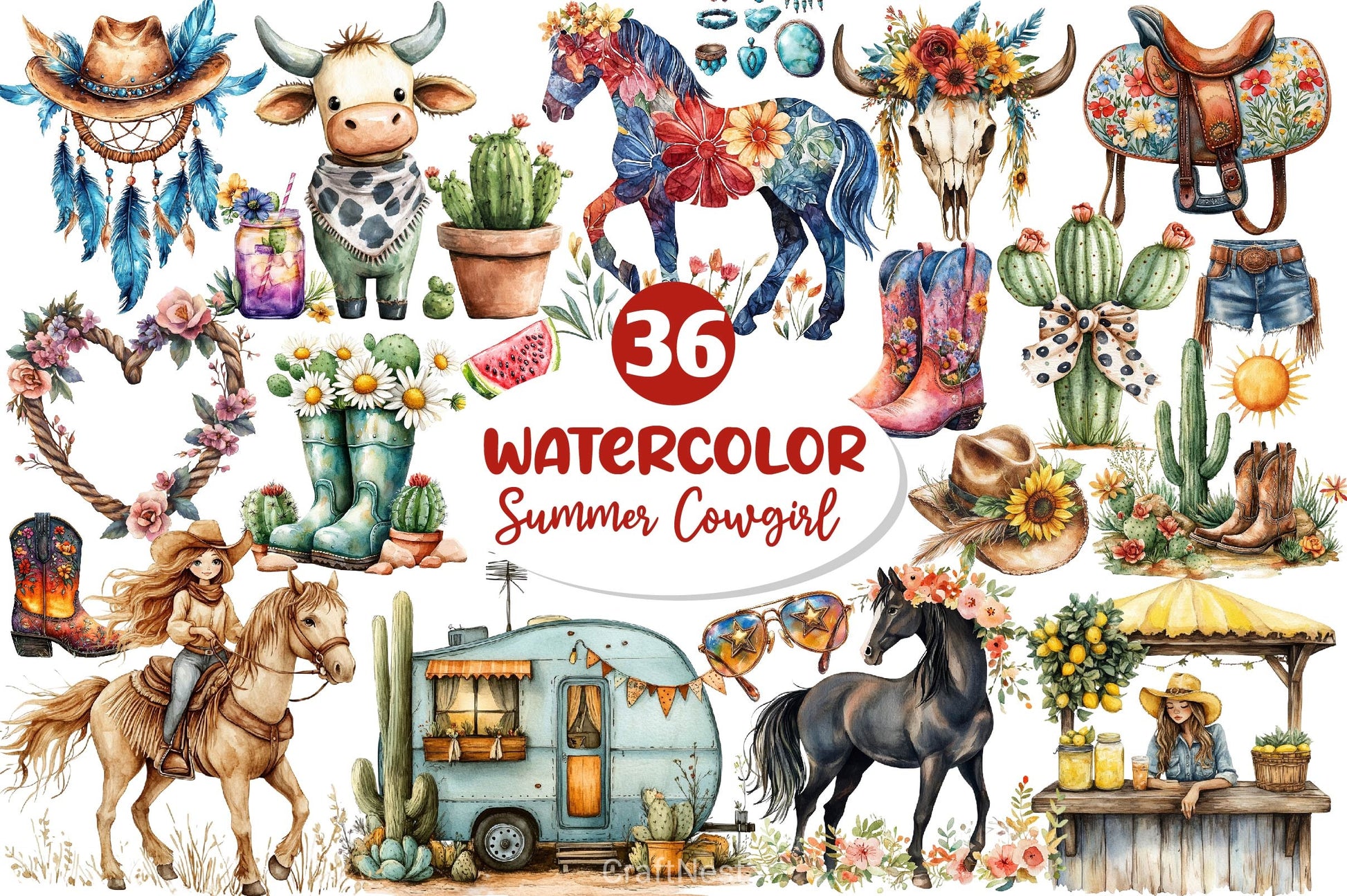 Summer Cowgirl Clipart Bundle 2 - CraftNest - Digital Crafting and Art