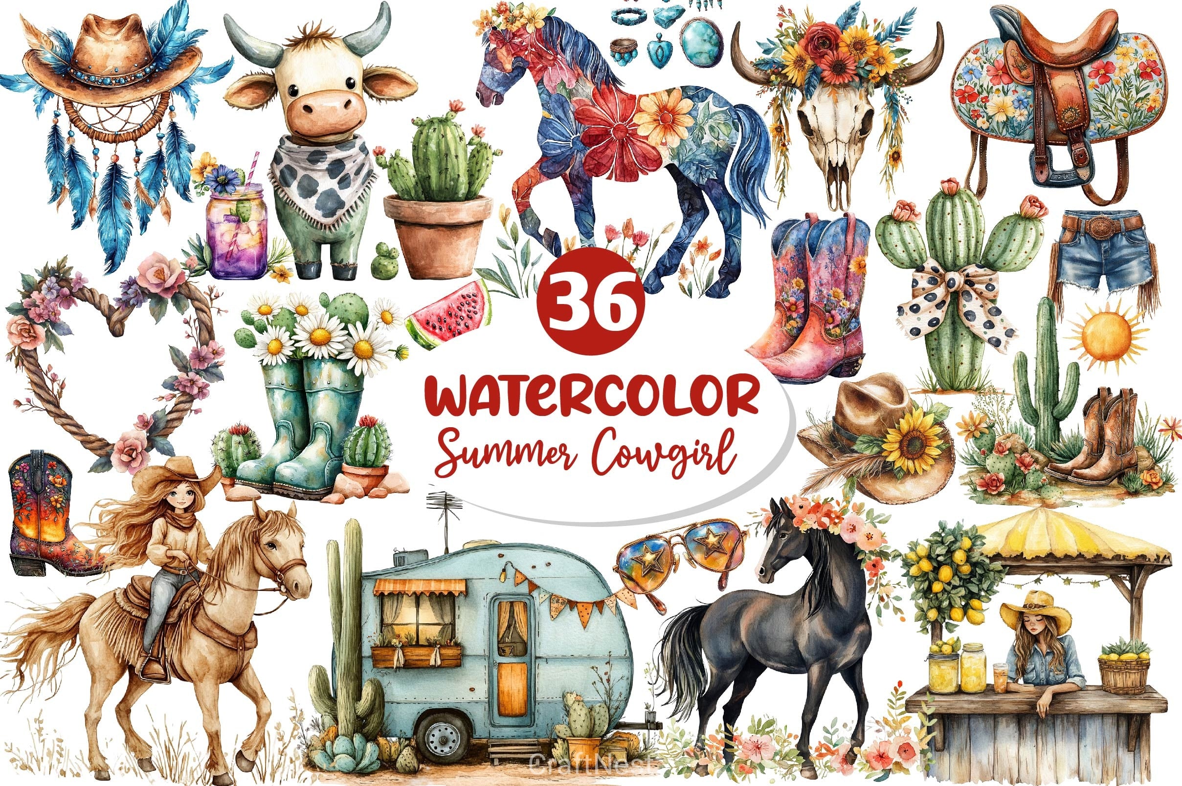 Summer Cowgirl Clipart Bundle 2 - CraftNest - Digital Crafting and Art