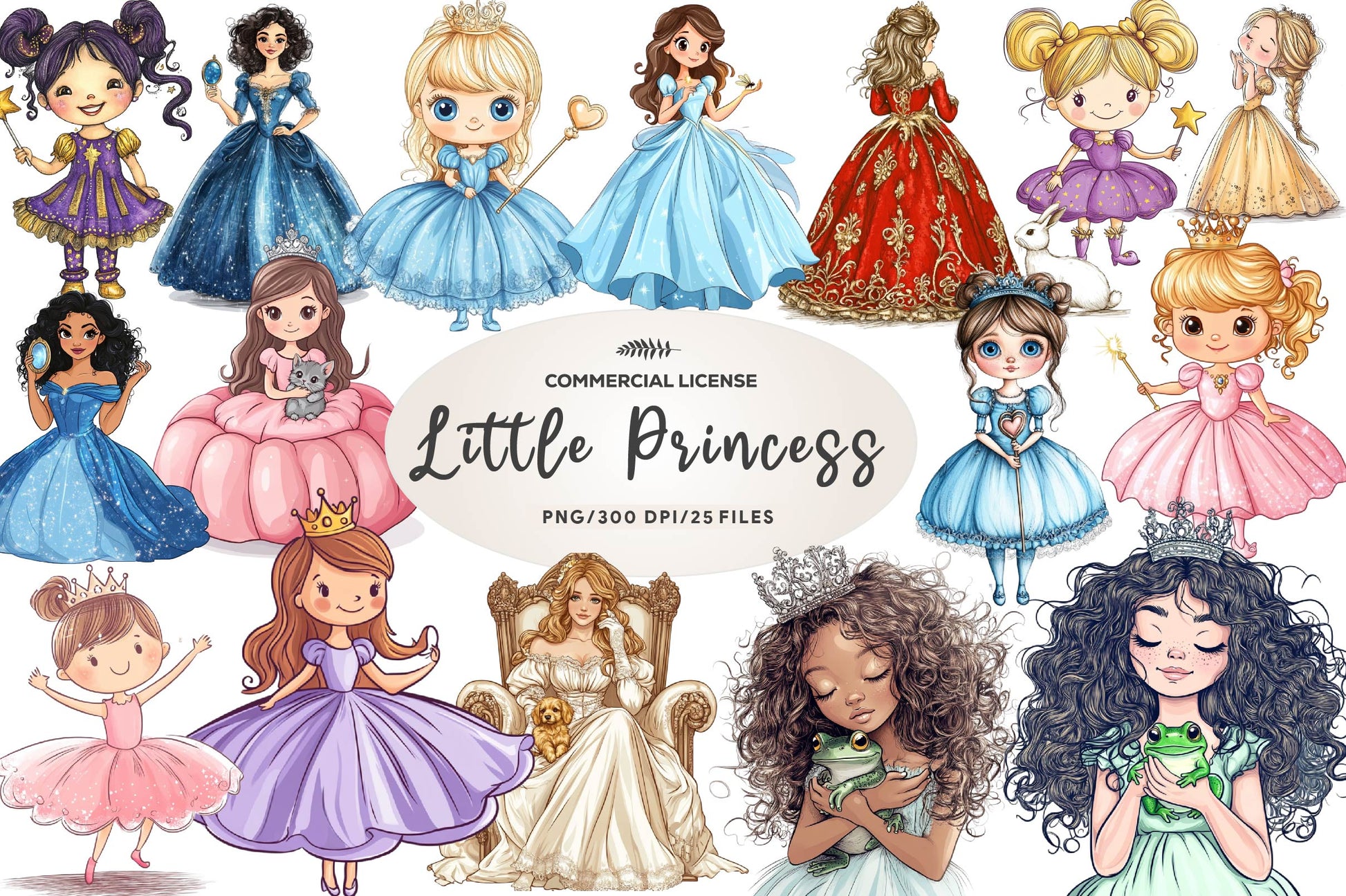 Cute Little Princess Illustration Clipart Bundle - CraftNest - Digital Crafting and Art