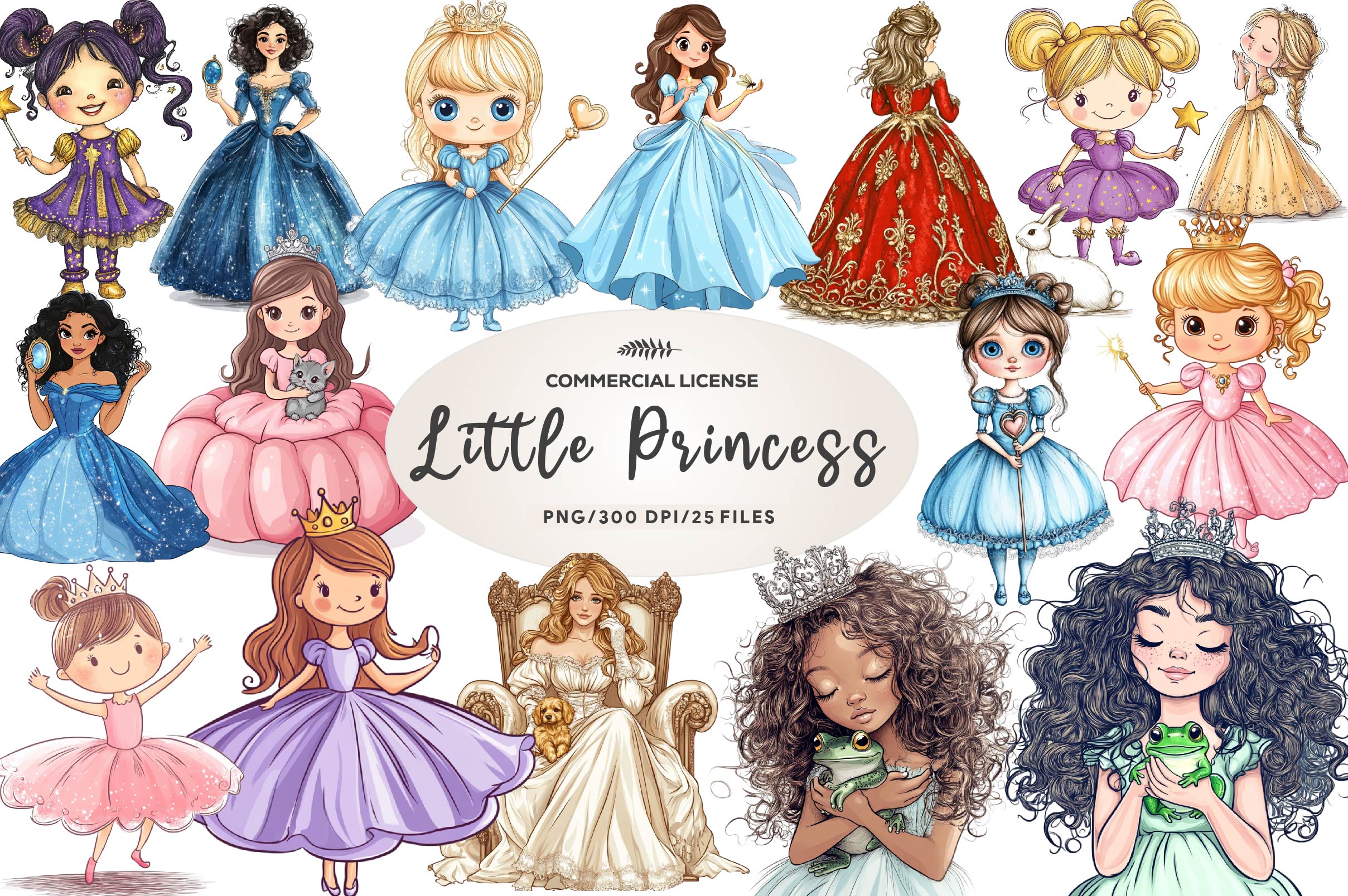Cute Little Princess Illustration Clipart Bundle - CraftNest - Digital Crafting and Art