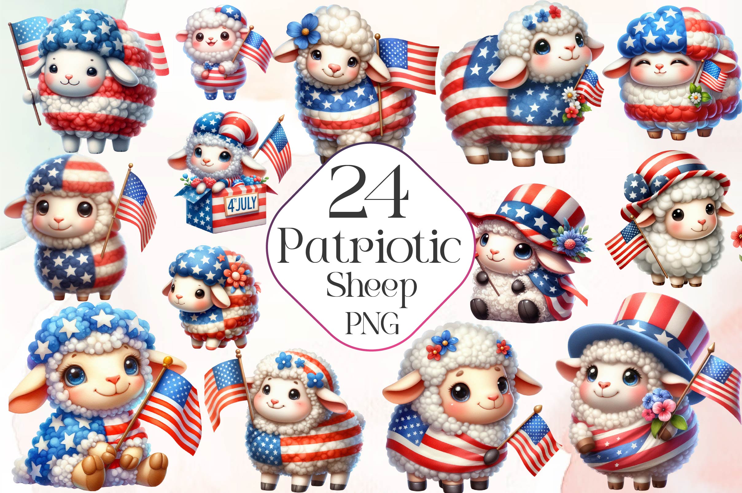 Patriotic Sheep Clipart Bundle - CraftNest - Digital Crafting and Art