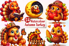 Autumn Cute Turkey Clipart Bundle - CraftNest - Digital Crafting and Art