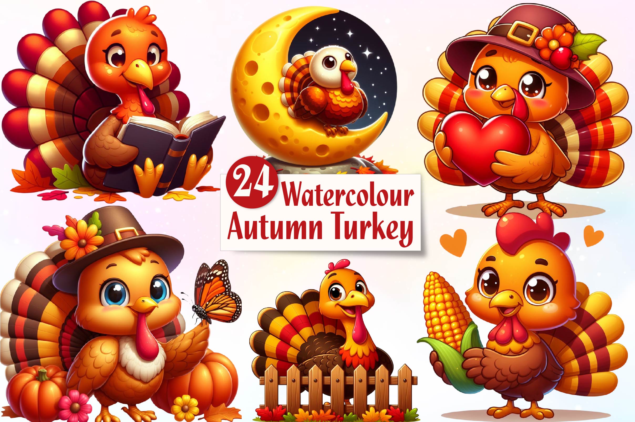 Autumn Cute Turkey Clipart Bundle - CraftNest - Digital Crafting and Art