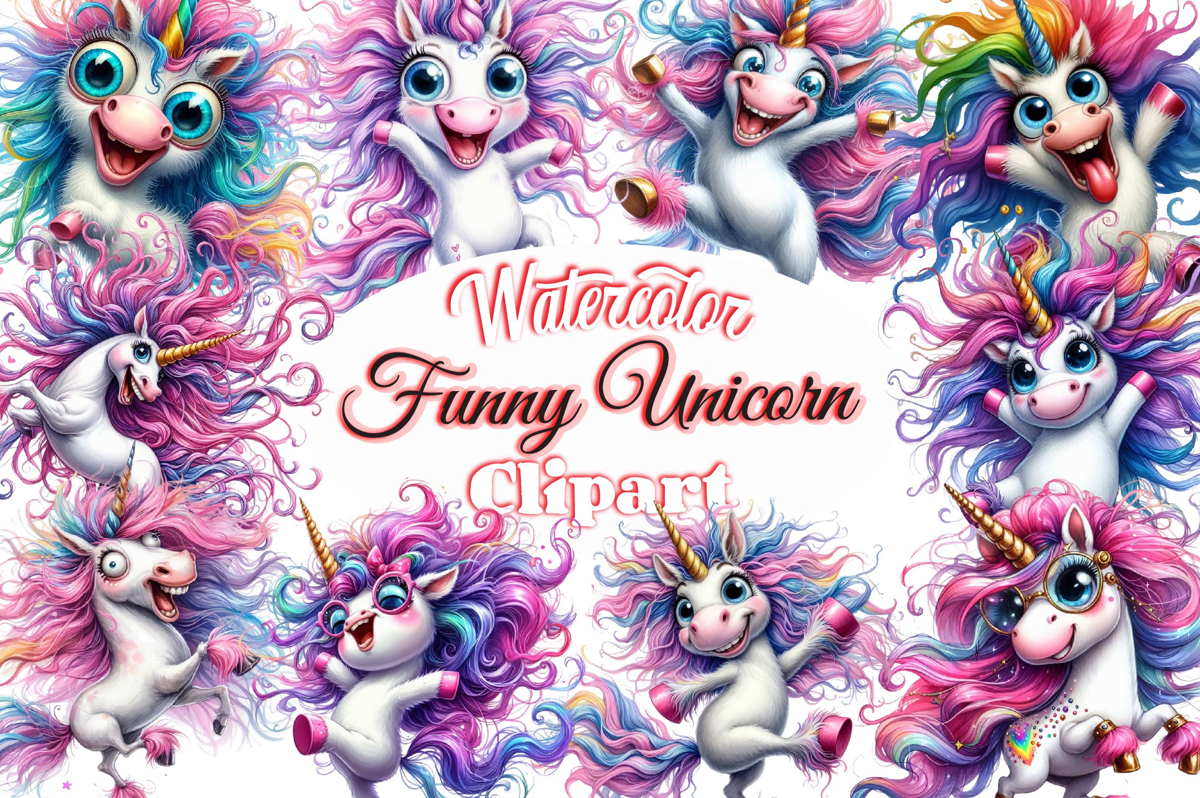 Funny Unicorn Clipart Bundle - CraftNest - Digital Crafting and Art