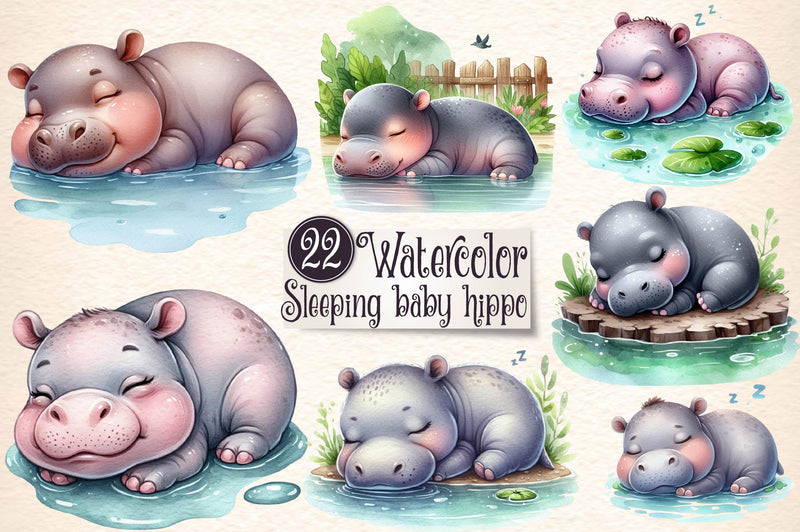 Sleeping Baby Hippo Clipart Bundle - CraftNest - Digital Crafting and Art