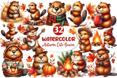 Autumn Cute Beaver Clipart Bundle 2 - CraftNest - Digital Crafting and Art