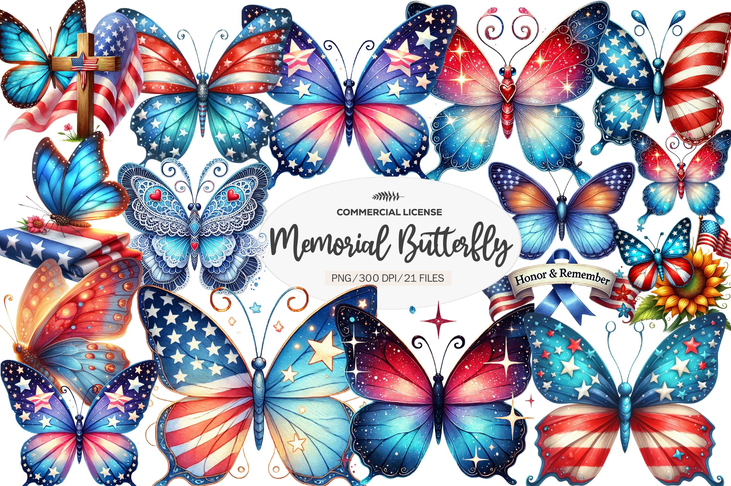 Memorial Day Butterfly Clipart Bundle - CraftNest - Digital Crafting and Art