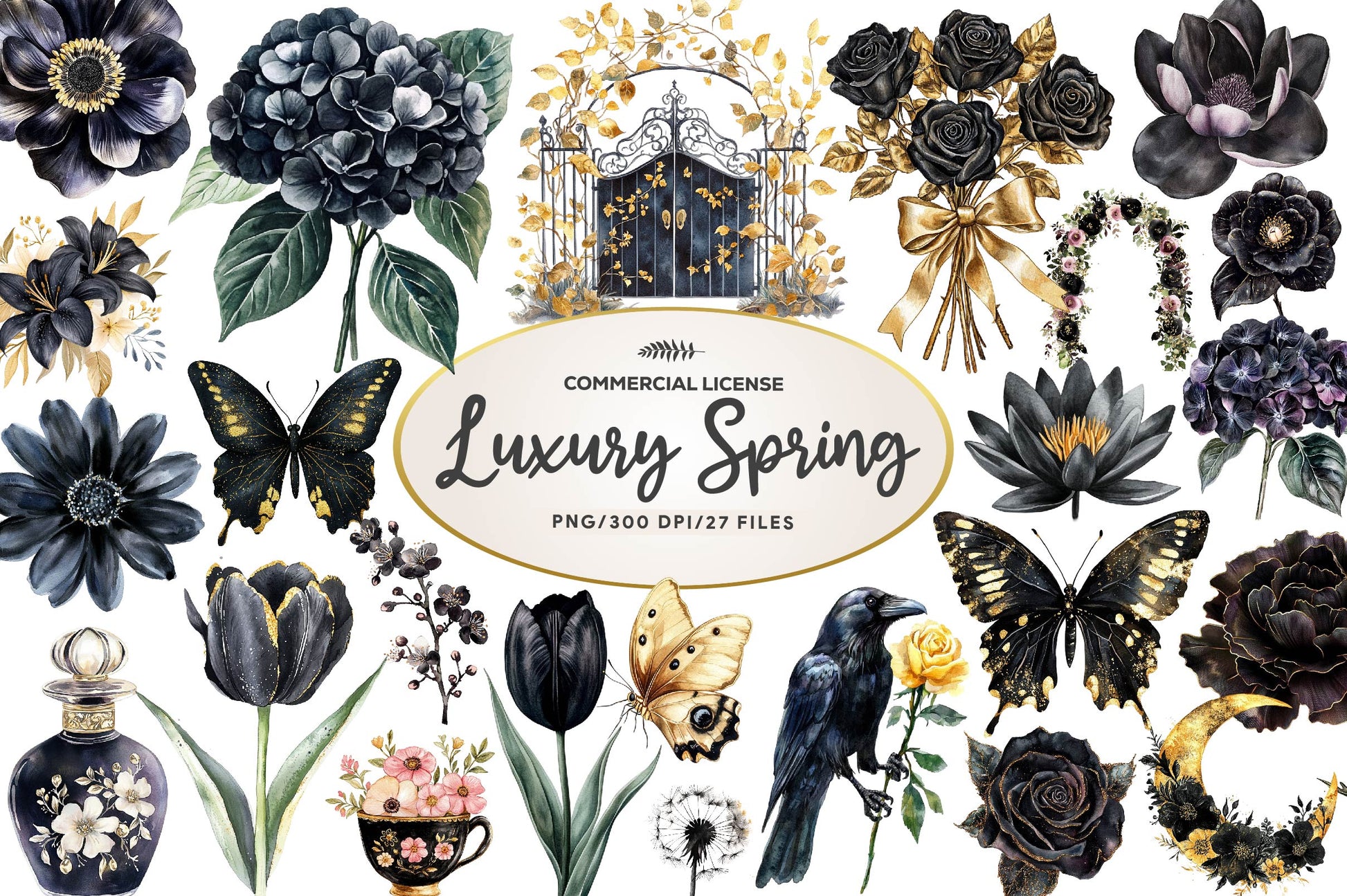 Glitter Luxury Black Spring Clipart Bundle - CraftNest - Digital Crafting and Art