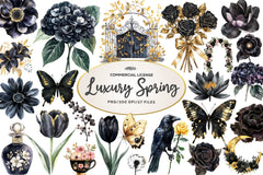 Glitter Luxury Black Spring Clipart Bundle - CraftNest - Digital Crafting and Art