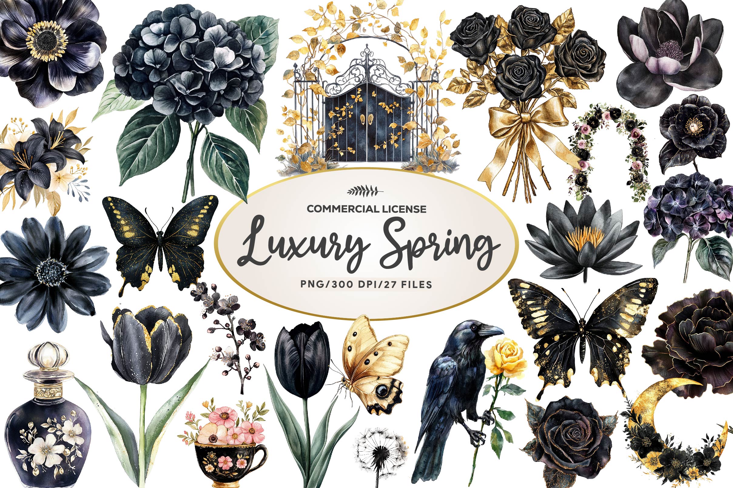 Glitter Luxury Black Spring Clipart Bundle - CraftNest - Digital Crafting and Art