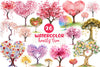 Spring Hearts Tree Clipart Bundle