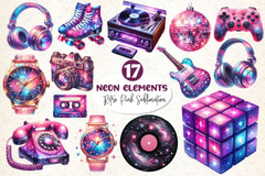 Neon Retro Pink Elements Clipart Bundle 2 - CraftNest - Digital Crafting and Art