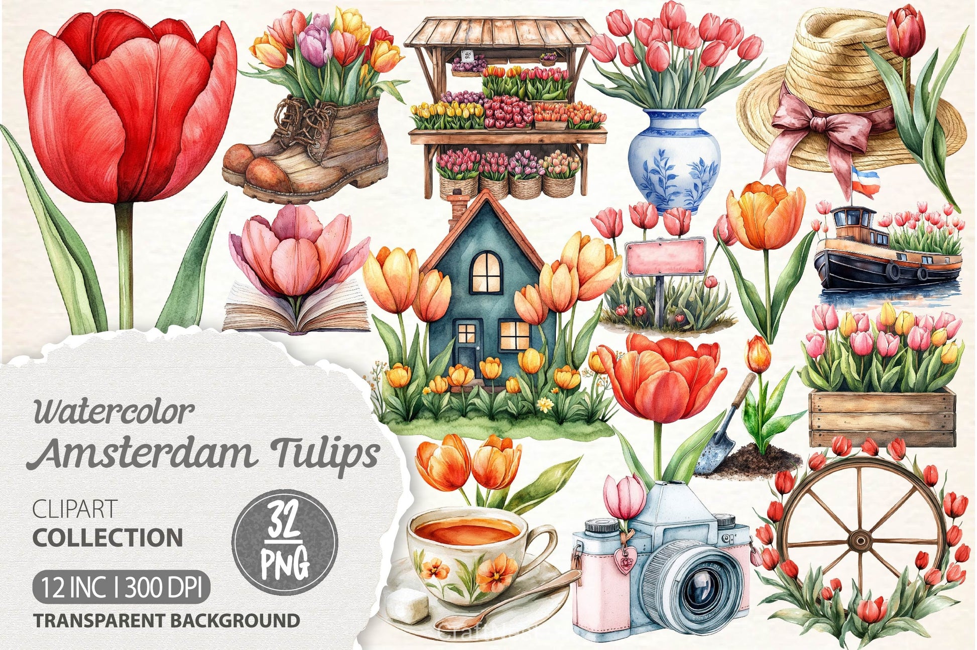 Amsterdam Summer Tulips Clipart Bundle - CraftNest - Digital Crafting and Art