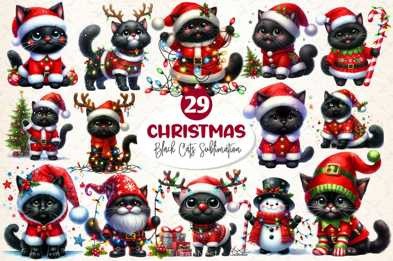 Black Cat With Christmas Costume Clipart Bundle - CraftNest - Digital Crafting and Art