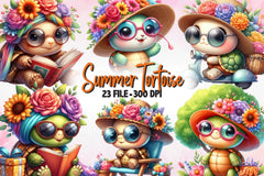 Cute Summer Tortoise Clipart Bundle - CraftNest - Digital Crafting and Art