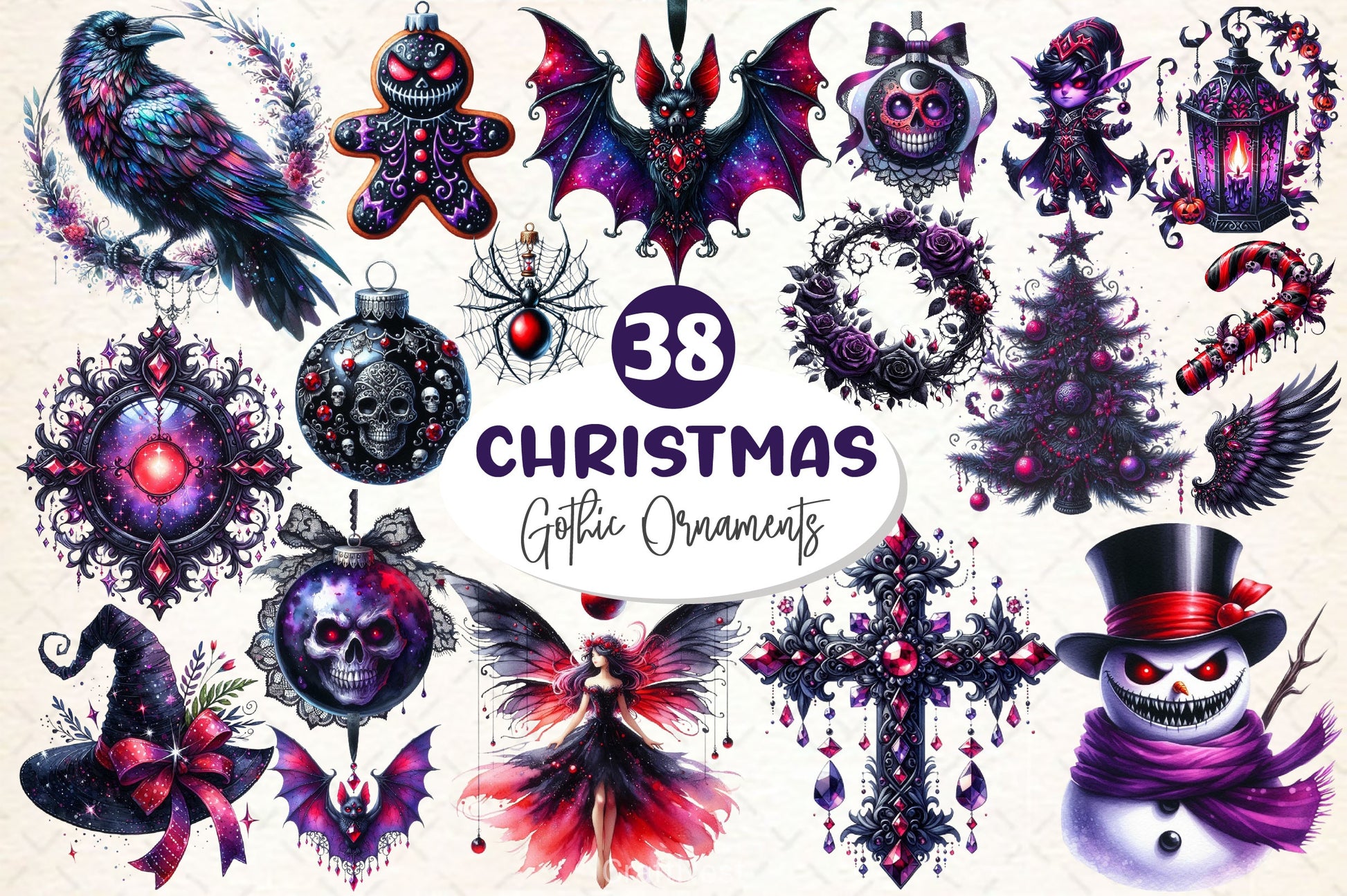 Gothic Christmas Ornaments Clipart Bundle - CraftNest - Digital Crafting and Art