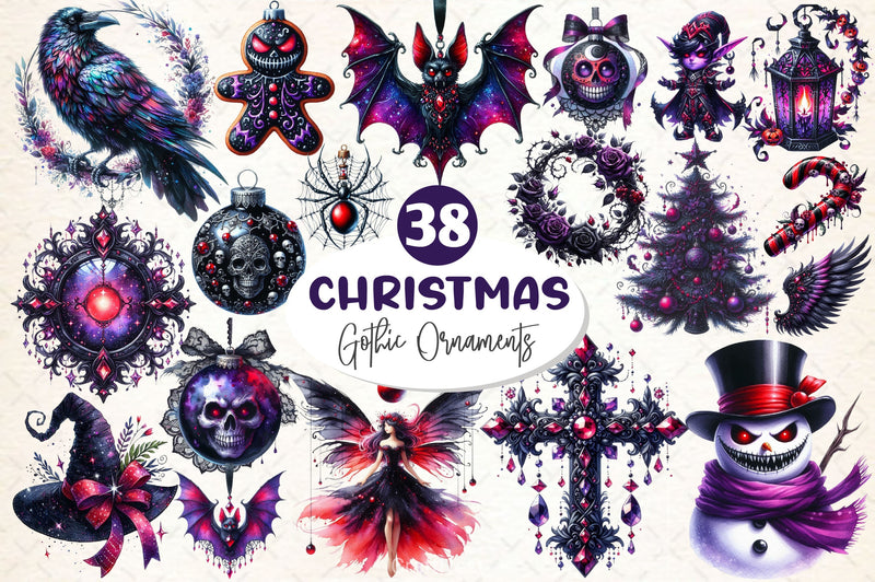 Gothic Christmas Ornaments Clipart Bundle - CraftNest - Digital Crafting and Art