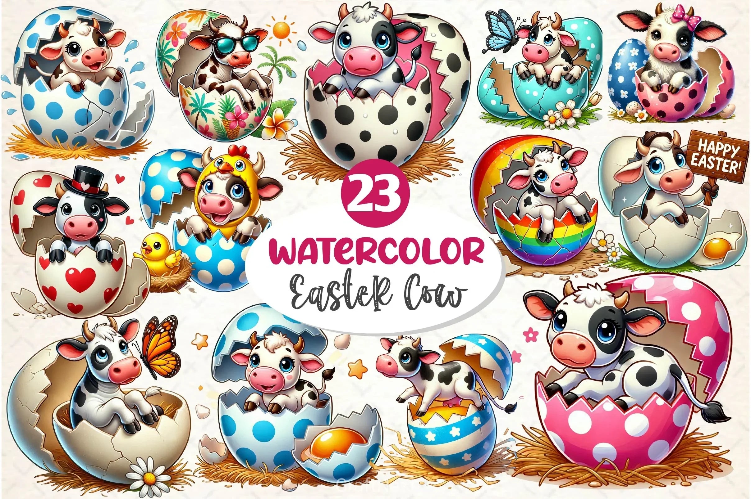 Easter Cow On Cracked Egg Clipart Bundle 2 - CraftNest - Digital Crafting and Art