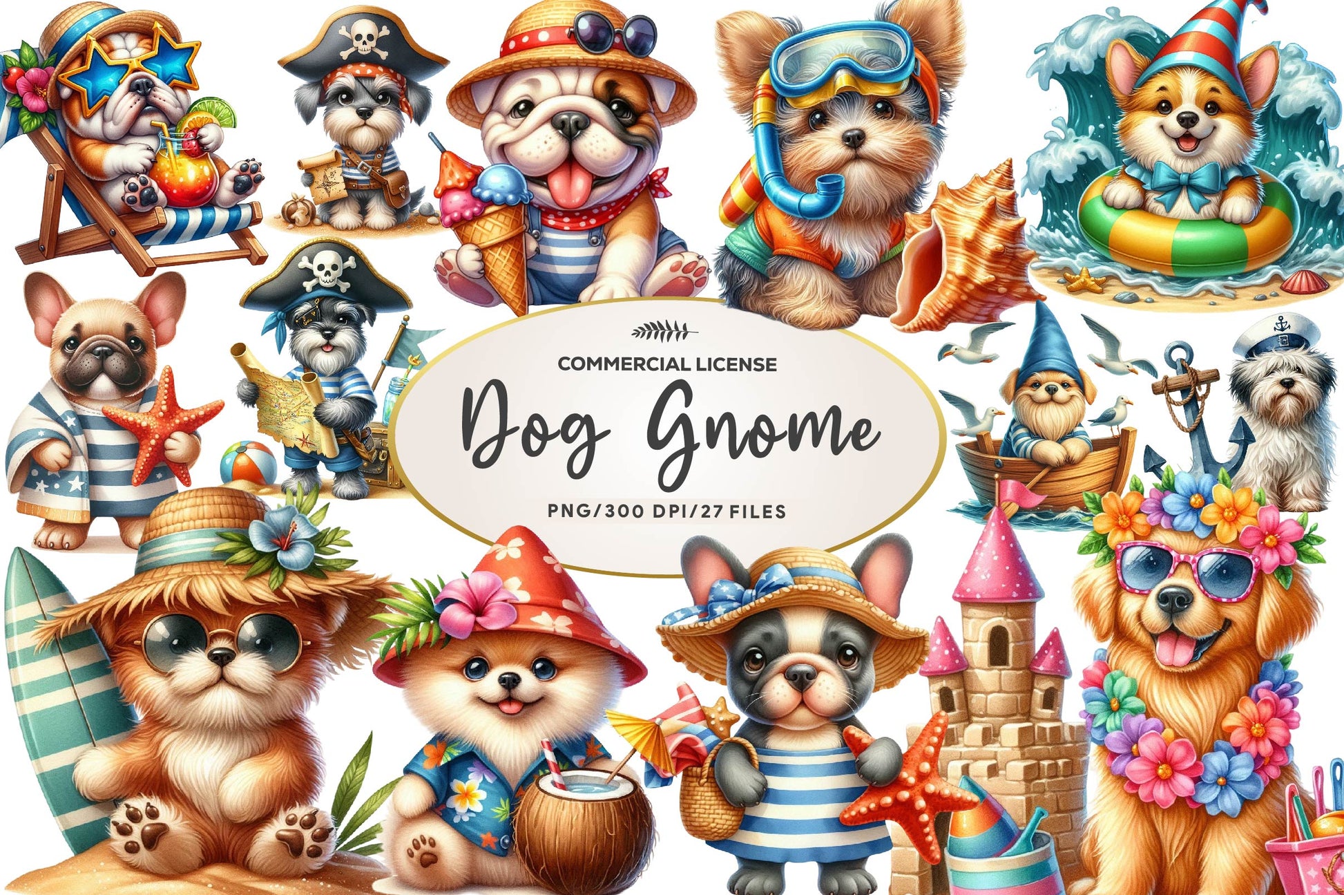 Beach Dog Gnome Collection Clipart Bundle - CraftNest - Digital Crafting and Art