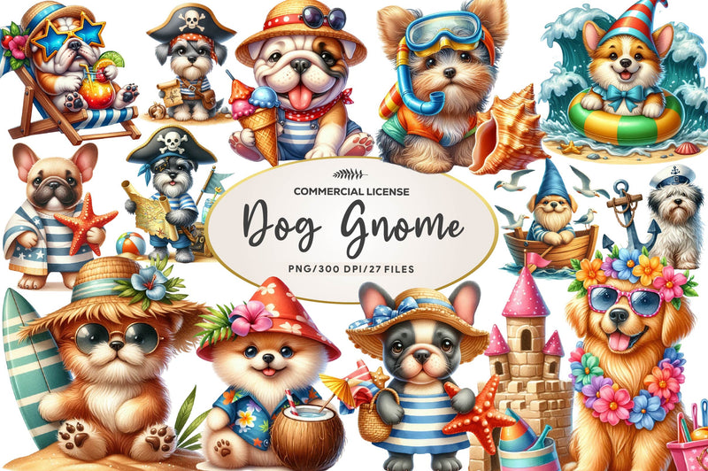 Beach Dog Gnome Collection Clipart Bundle - CraftNest - Digital Crafting and Art