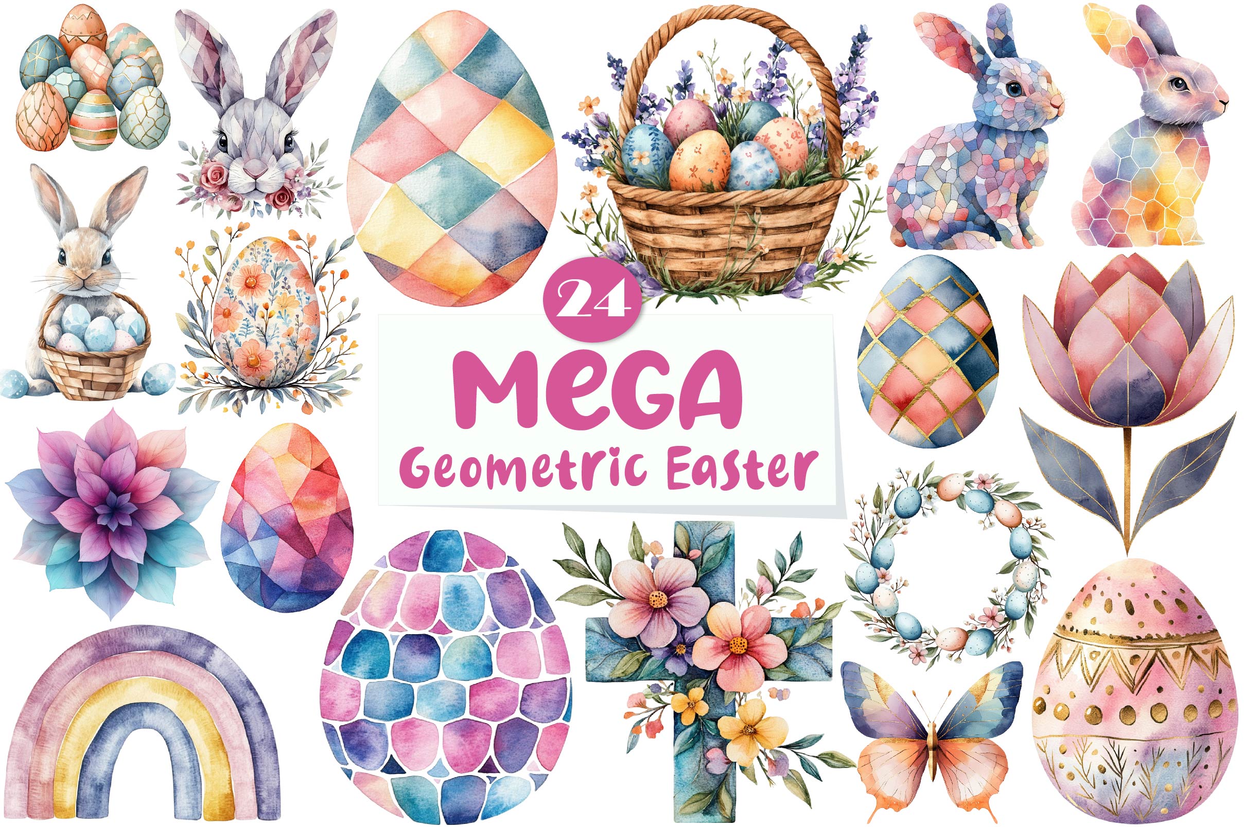 Mega Geometric Pastel Easter Clipart Bundle - CraftNest - Digital Crafting and Art