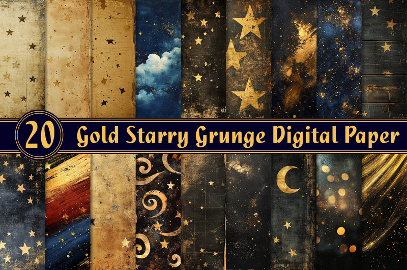 Gold Starry Grunge Digital Paper 1 - CraftNest - Digital Crafting and Art