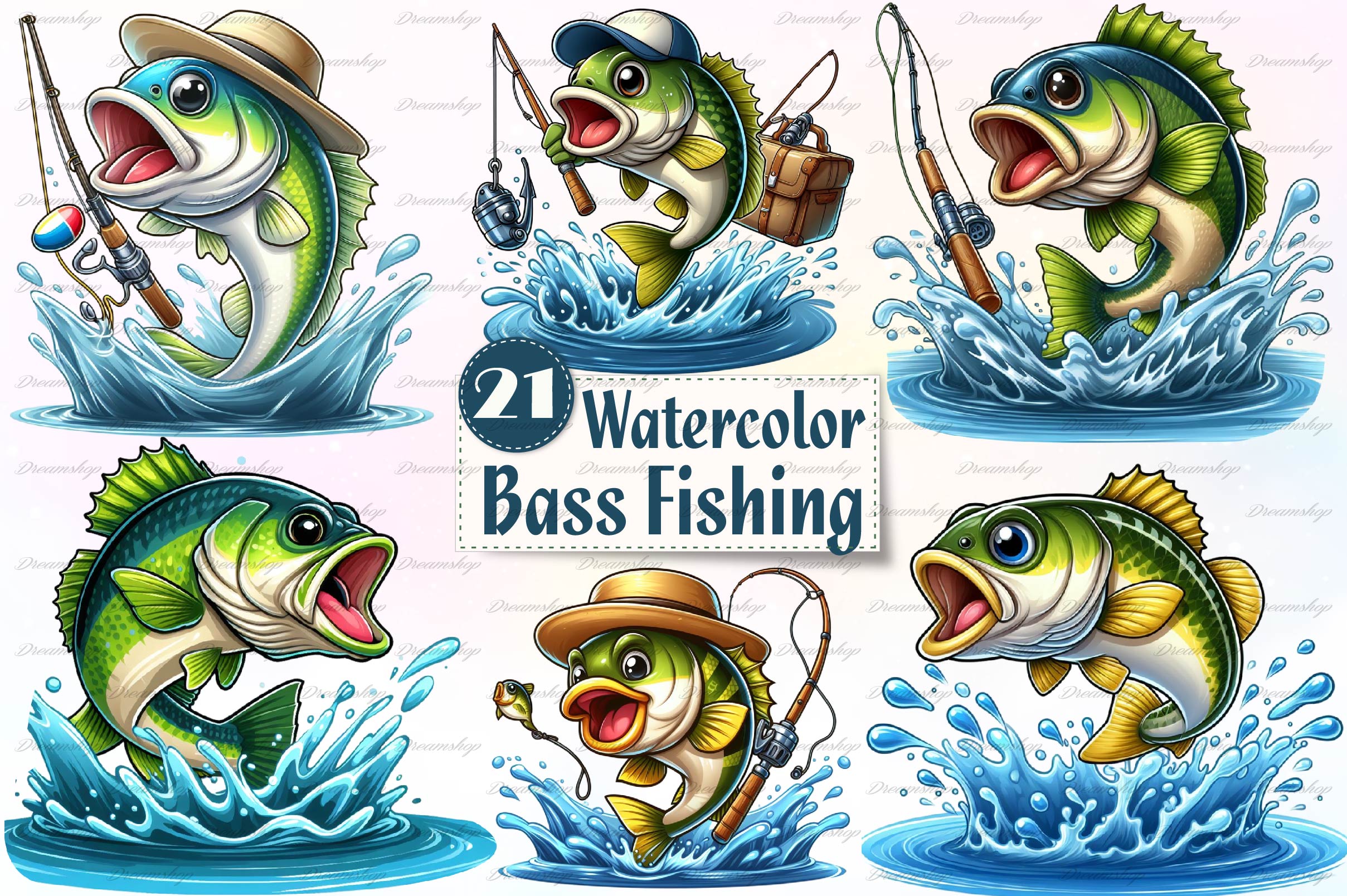 Bass Funny Fishing Clipart Bundle - CraftNest - Digital Crafting and Art
