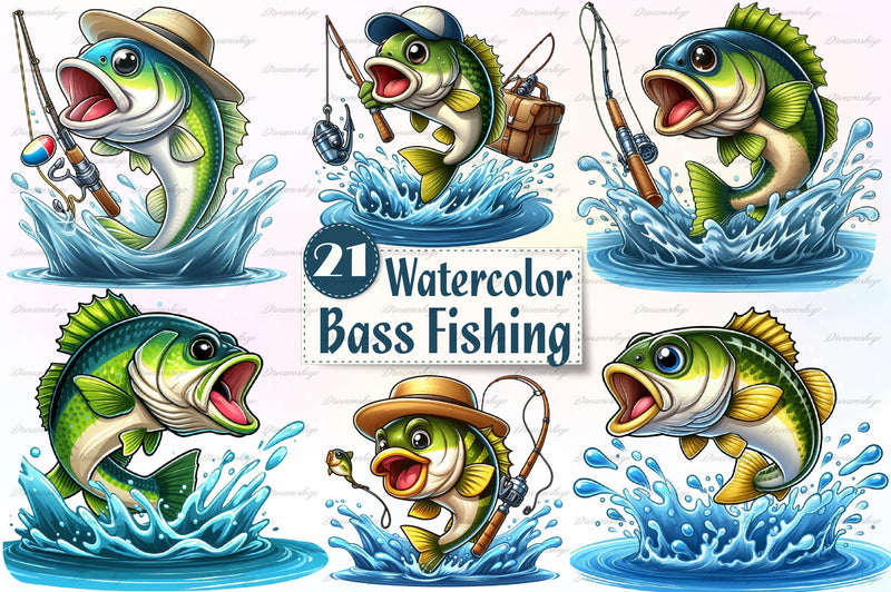 Bass Funny Fishing Clipart Bundle - CraftNest - Digital Crafting and Art