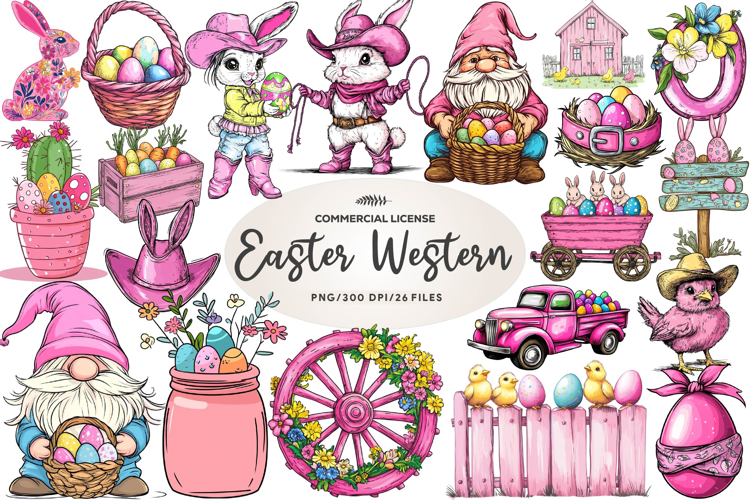 Vintage Pink Easter Western Clipart Bundle - CraftNest - Digital Crafting and Art