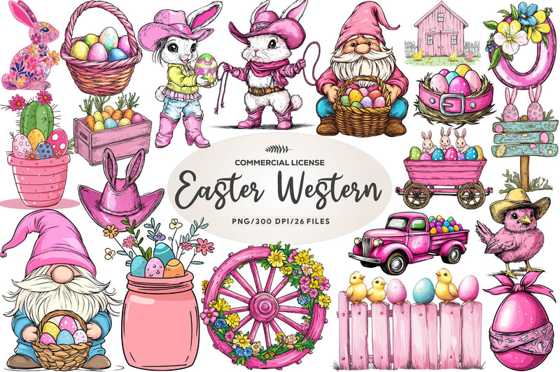 Vintage Pink Easter Western Clipart Bundle - CraftNest - Digital Crafting and Art